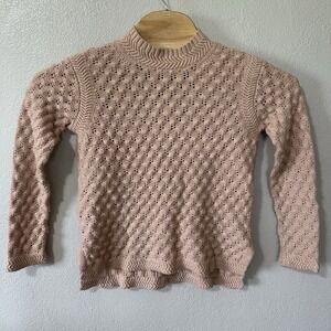 La‎ Vie Rebecca Taylor Size Small Pink Mock Neck Open Knit Sweater Wool Blend